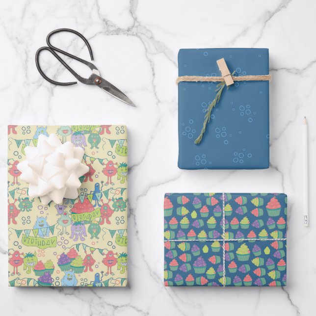 Monster Mayhem Wrapping Paper Flat Sheet Set of 3 (Front)