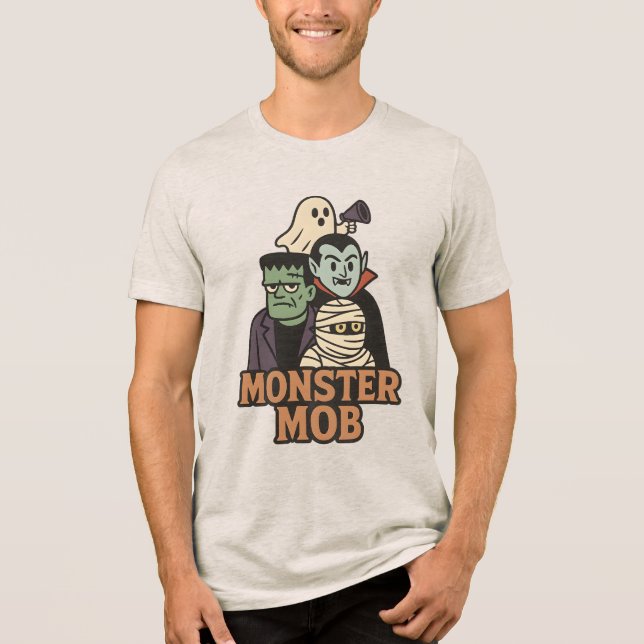 Monster Mob Retro Halloween Classic Squad  Tri-Blend Shirt (Front)