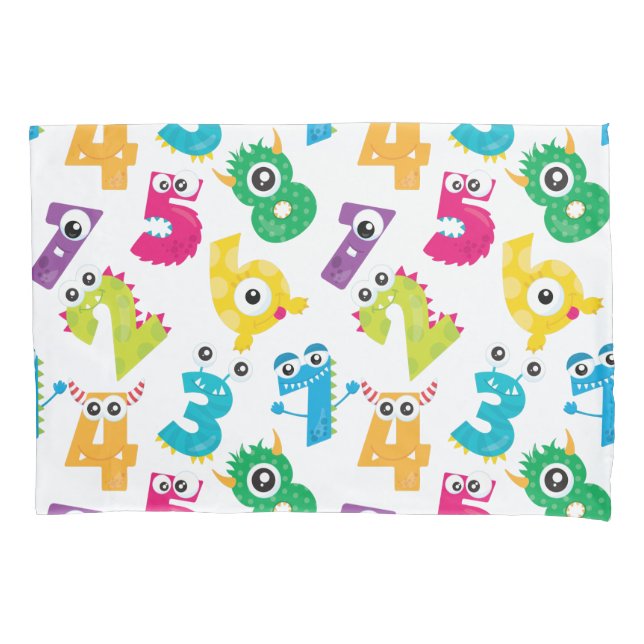 Monster Numbers Pattern Yellow White Polka Dot Pillowcase (Front)