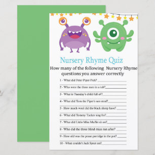 Monster Nursery Rhyme Quiz baby shower game