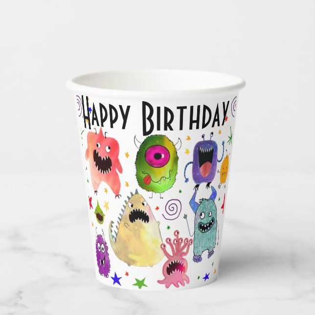 Monster party paper cups are personalized  (Front)