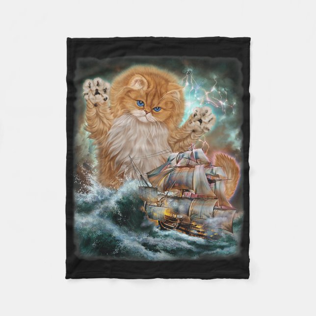 Monster Persian Cat As Kraken Attack A War Ship At Fleece Blanket (Front)
