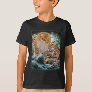 Monster Persian Cat As Kraken Attack A War Ship At T-Shirt