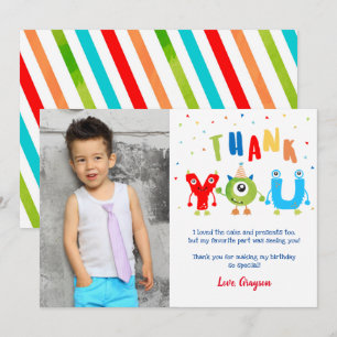 Monster Photo Birthday Party Thank You Cards