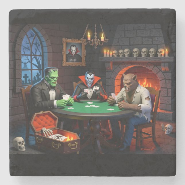 Monster Poker Halloween  Stone Coaster (Front)