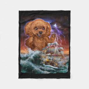Monster Poodle Dog As Kraken Attack A War Ship At  Fleece Blanket