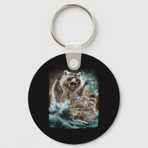 Monster Raccoon As Kraken Attack A War Ship At Hig Keychain