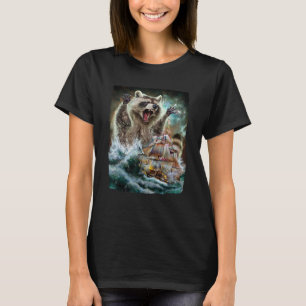 Monster Raccoon as Kraken Attack a War Ship at Hig T-Shirt