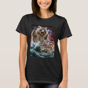 Monster Raccoon As Kraken Attack A War Ship At Hig T-Shirt