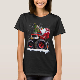 Monster Red Truck With Santa, Christmas Tree, Rein T-Shirt
