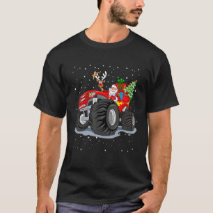 Monster Red Truck With Santa Christmas Tree Reinde T-Shirt