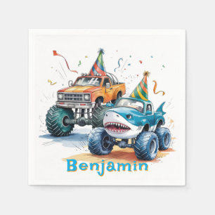 Monster Shark Truck Birthday Bash watercolor Napkin