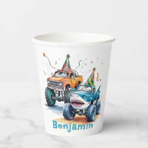 Monster Shark Truck Birthday Bash watercolor Paper Cups