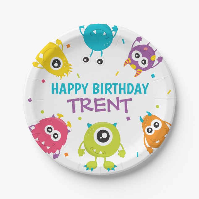 Monster Theme Birthday Party Paper Plate (Front)