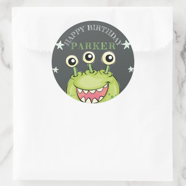 Monster Theme Birthday Party Personalized Classic Round Sticker (Bag)