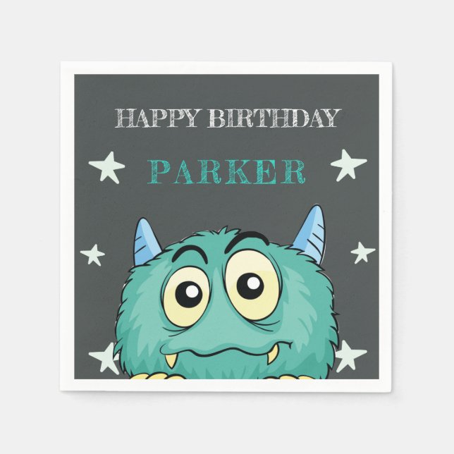Monster Theme Birthday Party Personalized Napkin (Front)