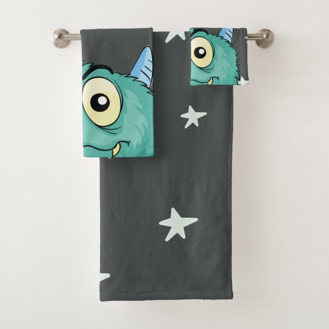 Monster Theme Personalized Bath Towel Set (Insitu)