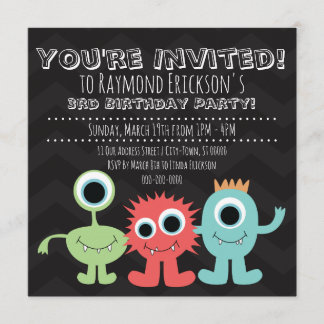 Monster Themed Birthday Party Invitations