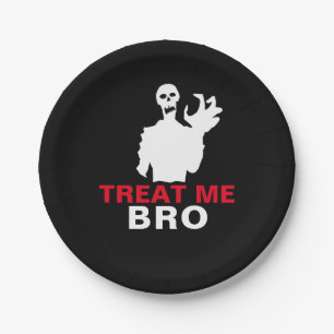 Monster Treat Me Bro funny Halloween customizable Paper Plate