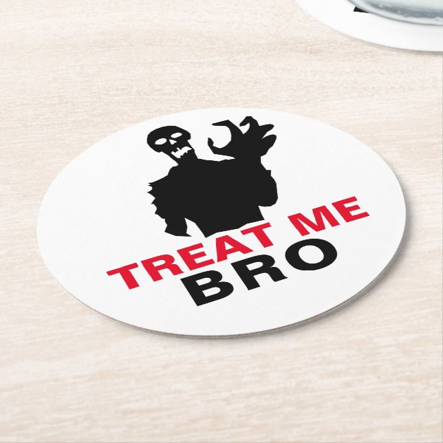 Monster Treat Me Bro funny Halloween customizable Round Paper Coaster (Angled)