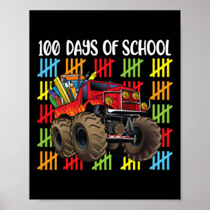 Monster Truck 100th Day Of School Boys Kids  Poster