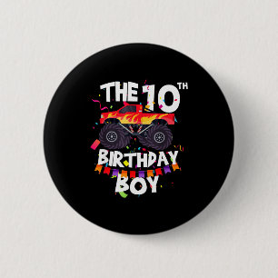 Monster Truck 10th Birthday Boy Funny 10 Years Old 2 Inch Round Button