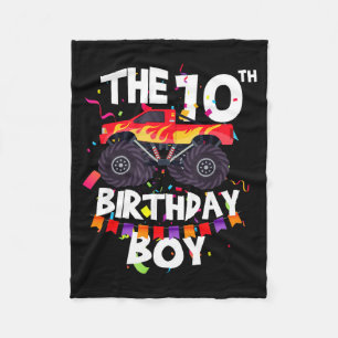 Monster Truck 10th Birthday Boy Funny 10 Years Old Fleece Blanket