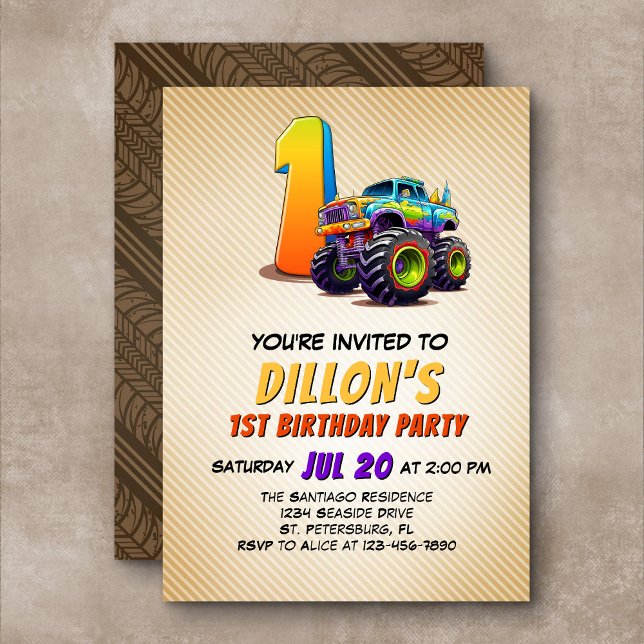 Monster Truck 1er Anniversaire Invitation (Créateur téléchargé)