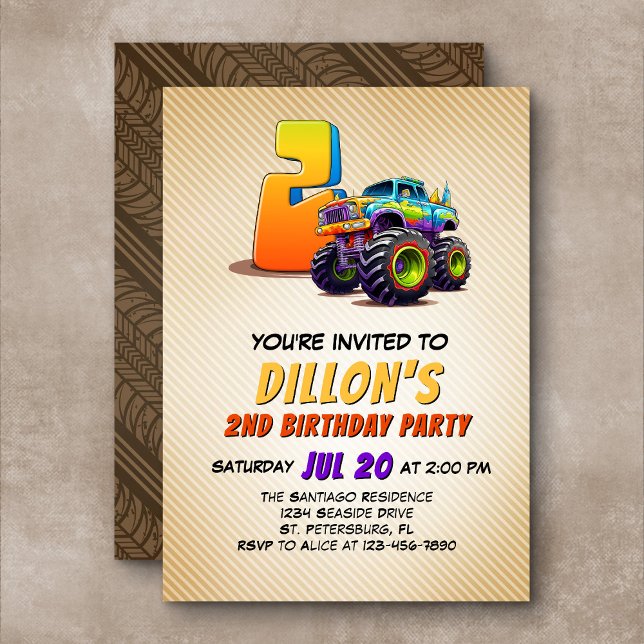 Monster Truck 2nd Birthday Invitation (Creator Uploaded)