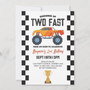 Monster Truck 2nd Birthday Party Invitation
