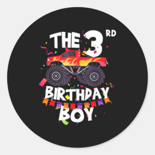 Monster Truck 3rd Birthday Boy Funny 3 Years Old B Classic Round Sticker