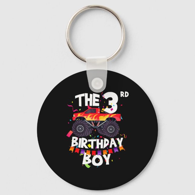Monster Truck 3rd Birthday Boy Funny 3 Years Old B Keychain (Front)