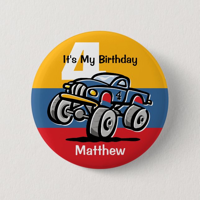 Monster Truck 4th Birthday 2 Inch Round Button (Front)