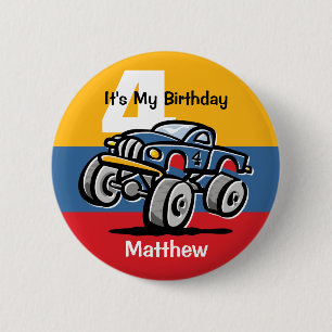 Monster Truck 4th Birthday 2 Inch Round Button