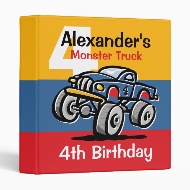 Monster Truck 4th Birthday Binder (Front/Spine)