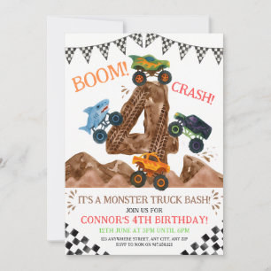 Monster Truck 4th Birthday Invitation