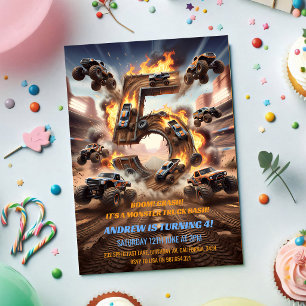 Monster Truck 5th Birthday Bash Invitation