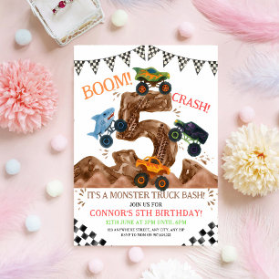 Monster Truck 5th Birthday Invitation
