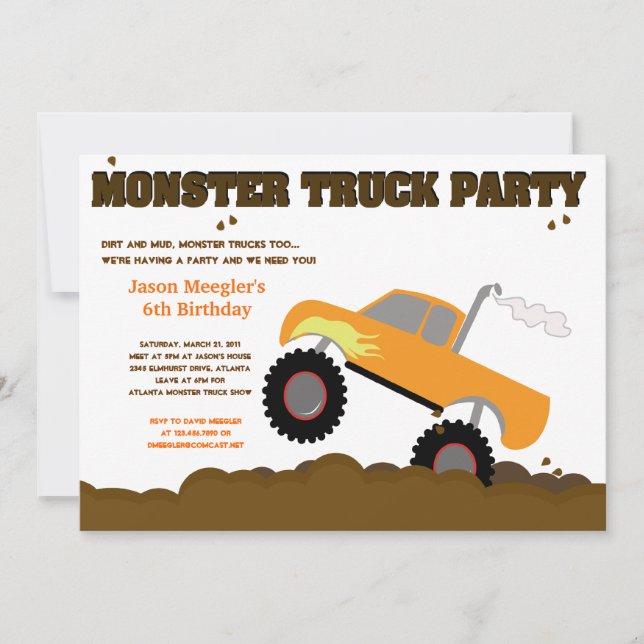 MONSTER TRUCK 5x7 Birthday Invitations (Front)