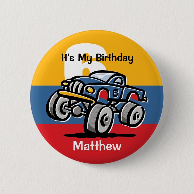Monster Truck 6th Birthday 2 Inch Round Button (Front)