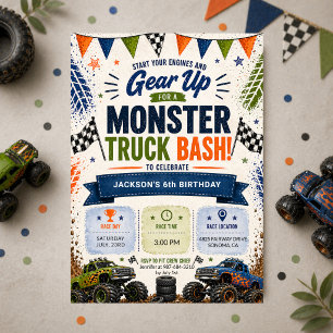 Monster Truck 6th Boys Birthday Invitation