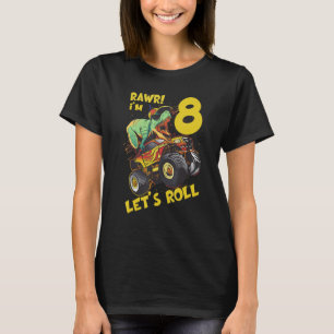 Monster Truck 8th Birthday Boy Dinosaur 8 Year Old T-Shirt