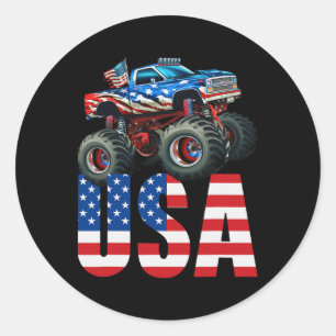 Monster Truck American Flag July 4th Usa Racing Fo Classic Round Sticker
