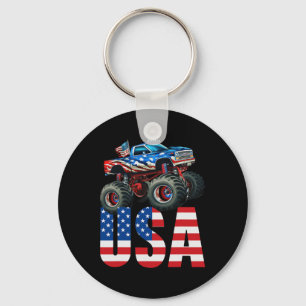 Monster Truck American Flag July 4th Usa Racing Fo Keychain