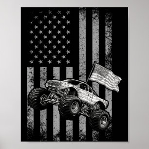 Monster truck american flag vintage design july poster