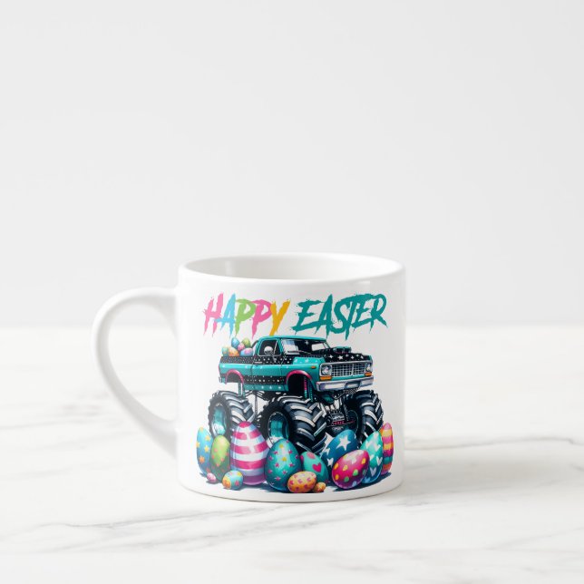 monster truck and easter eggs espresso cup (Left)
