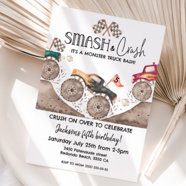 Monster Truck ANY AGE Smash and crash birthday  Invitation (Smash and Crash Monster truck any age birthday invitation)