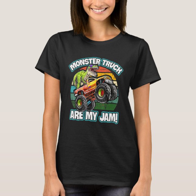 Monster Truck Are My Jam Cute Dinosaur Retro Vinta T-Shirt (Front)