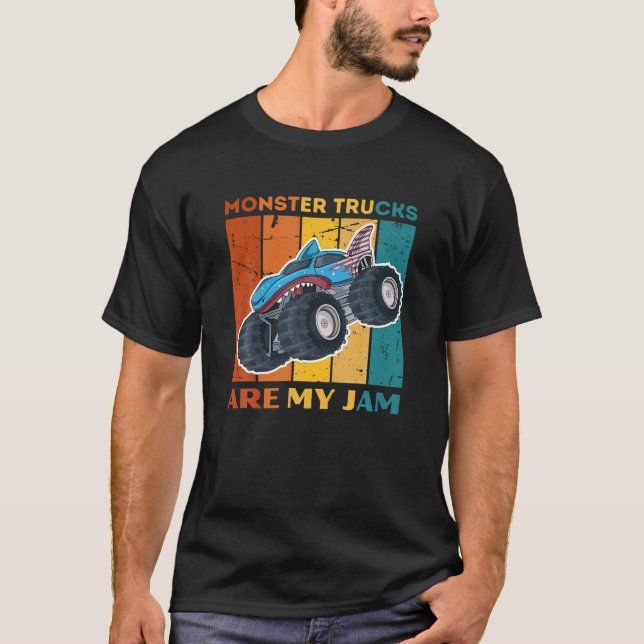 Monster Truck Are My Jam Retro Sunset Cool Engines T-Shirt (Front)
