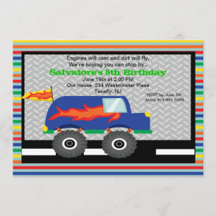 Monster Truck avec flammes Invitation d'anniversai